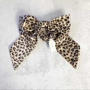 J. Crew Satin Scrunchie with Bow in Sand Leopard Print NEW